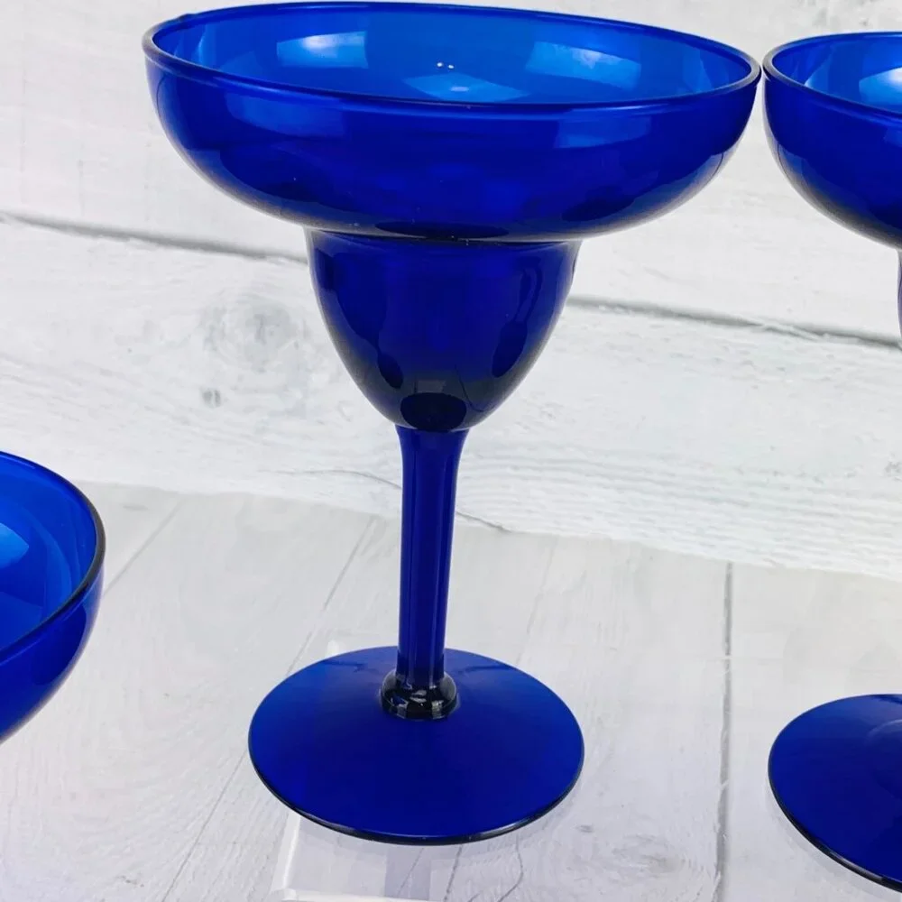 Dark Cobalt Blue Stemmed Sherbet Dessert Margarita Welled Glasses Set of Four